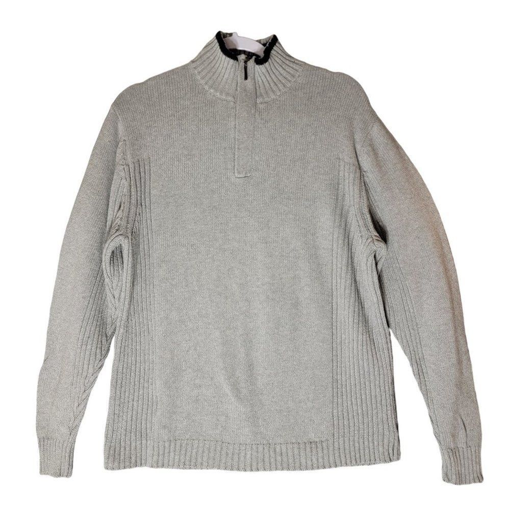 Sebastian Cooper Mens Quarter Zip Sweater Large Pullover Mock Neck Gray